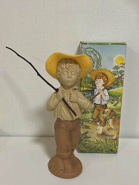 Vintage 1970s Avon catch-a-fish perfume dispenser  Boy Figurine with Yellow Hat